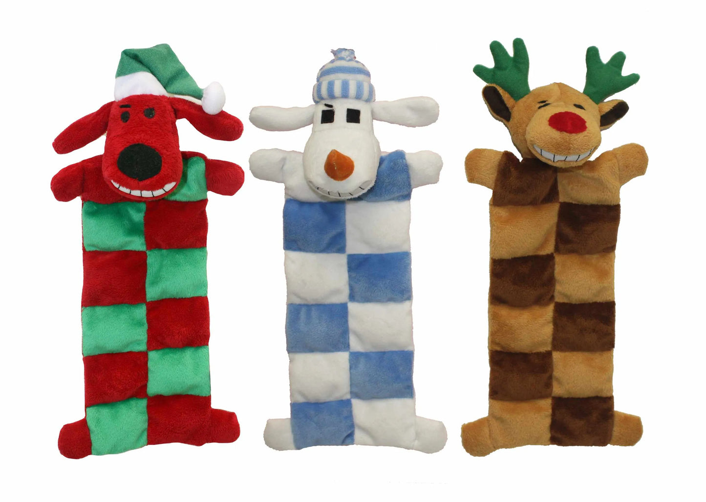 Multipet Loofa(R) Christmas Squeaker Mat Assortment (Santa, Reindeer, Snowman) 12"